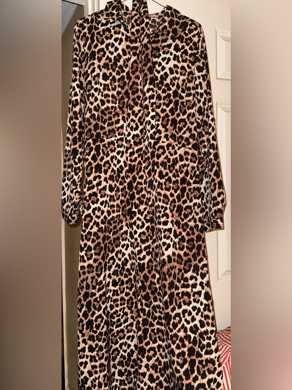 Harlow Leopard Print Long Sleeve Midi Dress - Brown, Tan, Black